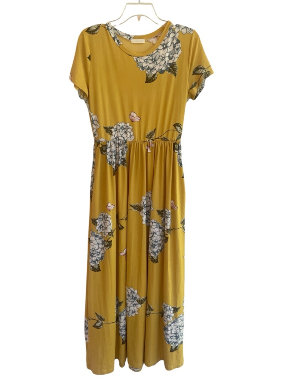 Reborn J Mustard Yellow Floral Butterfly Maxi Dress Pockets Boho Size S Small - Picture 3 of 7